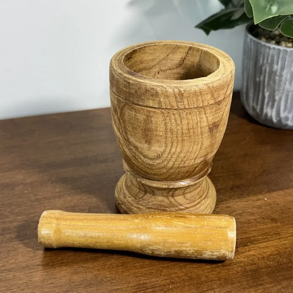 IMUSA Wooden Mortar & Pestle Set Wood Grinder Masher Spices Herbs Kitchen Tool